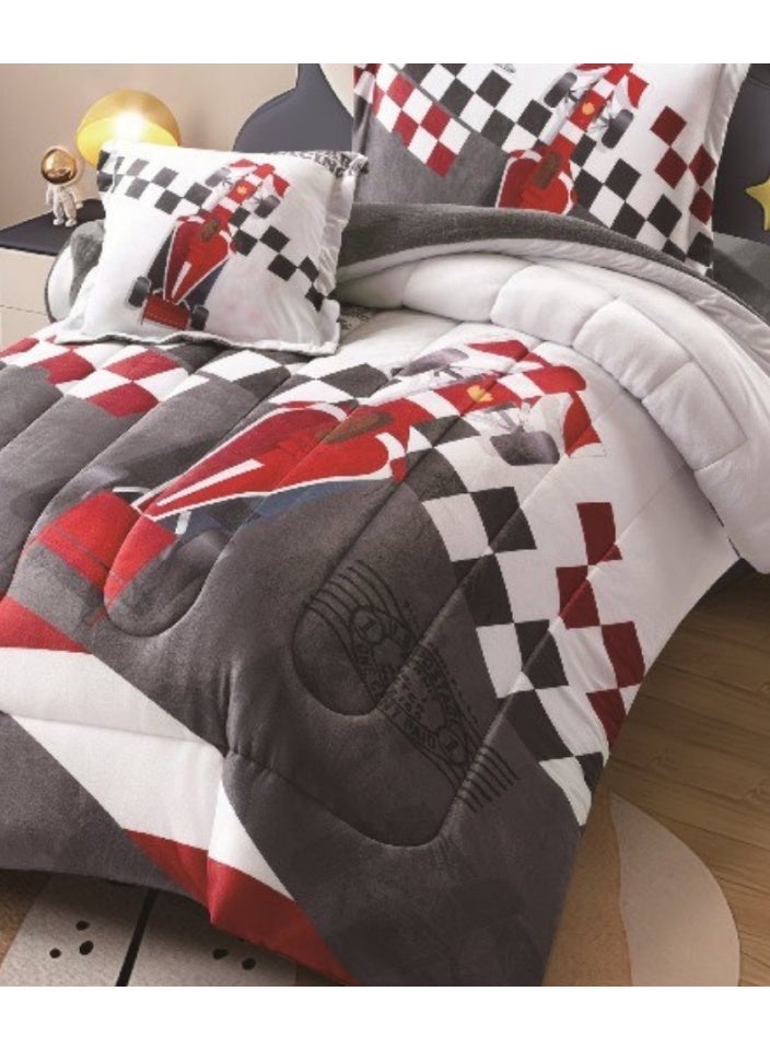 سمارت هوم مفرش سرير أطفال شتوي فاخر بوجهين (وجه مخمل ناعم + وجه فرو دافئ) – طقم مفارش متكامل بنقشوش جميلة – طقم نوم مكون من 4 قطع (مفرش + واقي مرتبة مطاط + غطاء مخدة + غطاء وسادة مربعة) مقاس المفرش 170×230 سم - Image 2