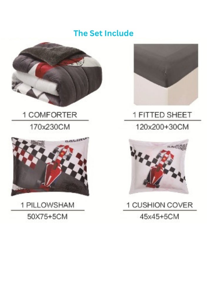 سمارت هوم مفرش سرير أطفال شتوي فاخر بوجهين (وجه مخمل ناعم + وجه فرو دافئ) – طقم مفارش متكامل بنقشوش جميلة – طقم نوم مكون من 4 قطع (مفرش + واقي مرتبة مطاط + غطاء مخدة + غطاء وسادة مربعة) مقاس المفرش 170×230 سم - Image 5