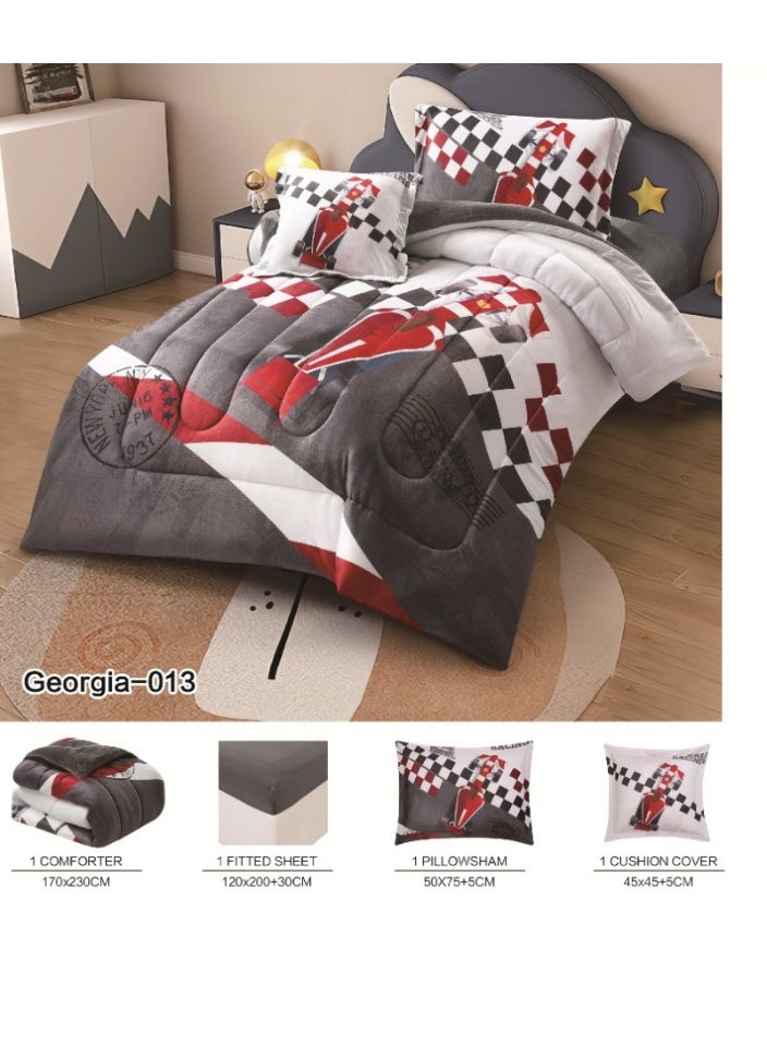 سمارت هوم مفرش سرير أطفال شتوي فاخر بوجهين (وجه مخمل ناعم + وجه فرو دافئ) – طقم مفارش متكامل بنقشوش جميلة – طقم نوم مكون من 4 قطع (مفرش + واقي مرتبة مطاط + غطاء مخدة + غطاء وسادة مربعة) مقاس المفرش 170×230 سم - Image 3