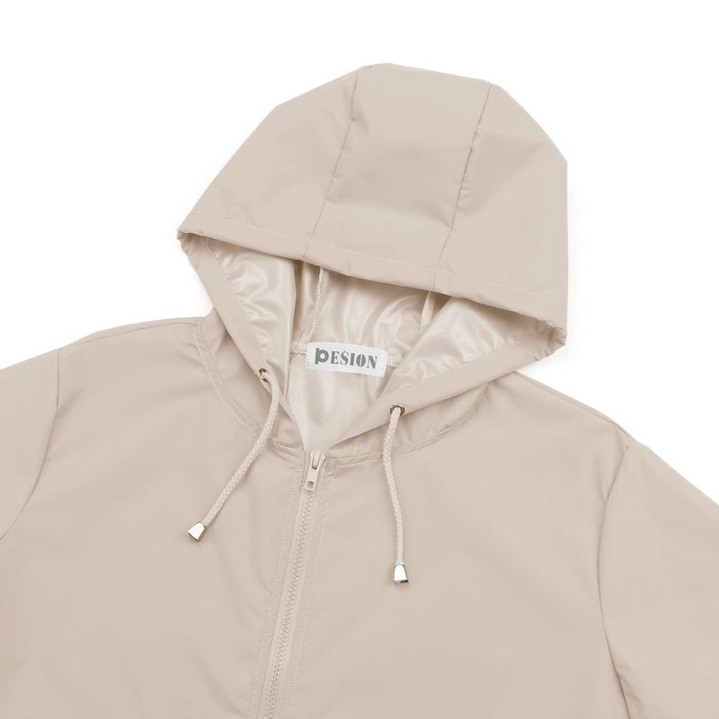 PESION Women's Windbreaker & Waterproof Hooded Rain Jacket Lightweight Outdoor Fashionable Khaki Jacket Zip Coat Outerwear Raincoat with Pockets for Mountaineering Hiking Fish Travel, Small - Image 5