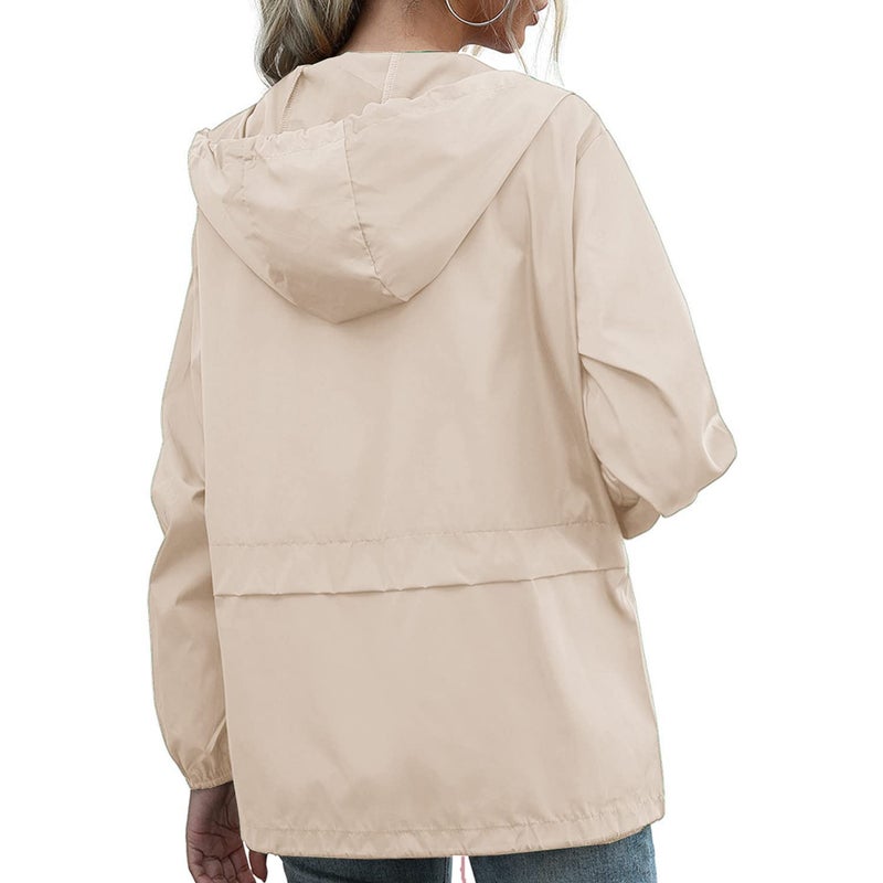 PESION Women's Windbreaker & Waterproof Hooded Rain Jacket Lightweight Outdoor Fashionable Khaki Jacket Zip Coat Outerwear Raincoat with Pockets for Mountaineering Hiking Fish Travel, Small - Image 3