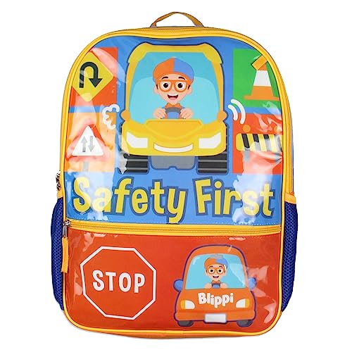 Blippi ابتكارات ملحقات الذكاء الاصطناعي حقيبة ظهر بليبي سلامة أولاً مجموعة حقائب سفر مدرسية للأطفال 5 قطع مع صندوق غداء، حقيبة سحب، زجاجة ماء، وحافظة أقلام - Image 2