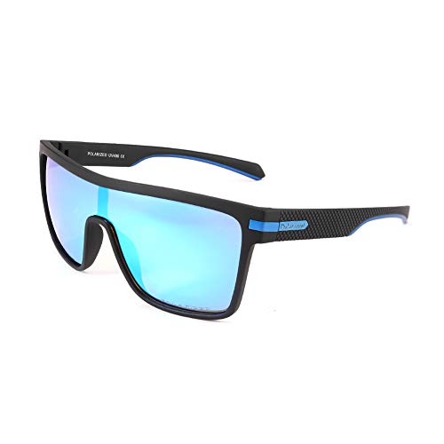 Karsaer Flat Top TR90 Polarized Sports Men Sunglasses Vintage Square Cycling Running Fishing Golf Hiking Sports Glasses B7034 (Mirrored Blue Lens_55) - Image 1