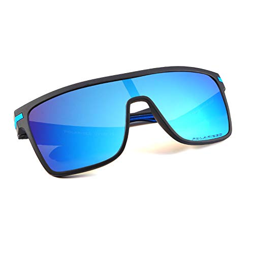 Karsaer Flat Top TR90 Polarized Sports Men Sunglasses Vintage Square Cycling Running Fishing Golf Hiking Sports Glasses B7034 (Mirrored Blue Lens_55) - Image 5