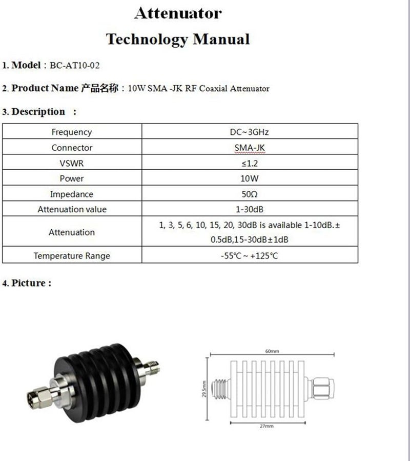 BECEN 10W SMA Attenuator,3db,DC to 3GHz,50 Ohm - Image 2