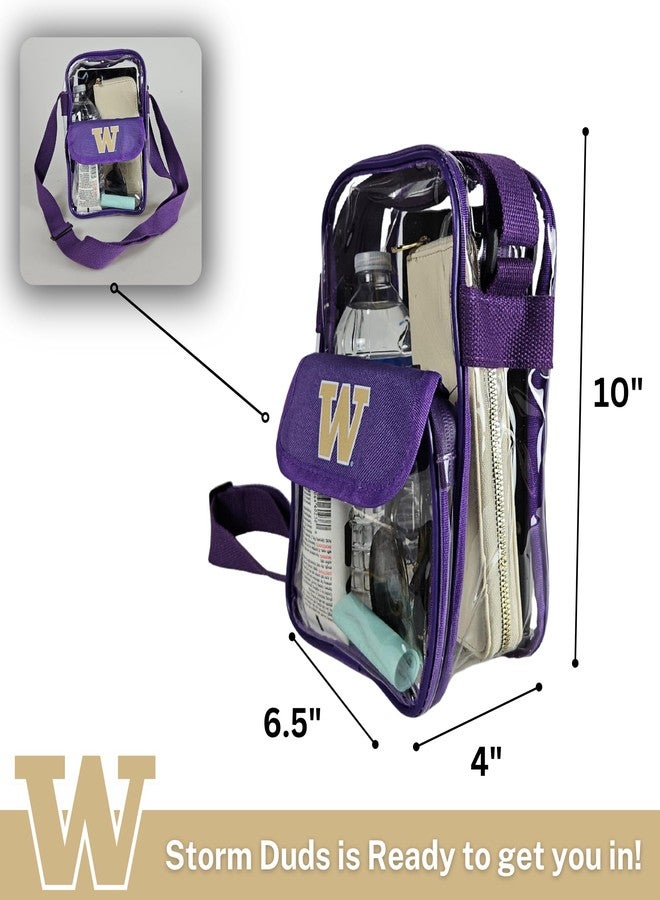 Storm Duds University of Washington Crossbody Clear Bag Convenient & Compact Hands-Free 9 Inch Carrying Pouch for Valuables For Games, Graduations, Concerts – NCAA Stadium Security Approved - Image 3