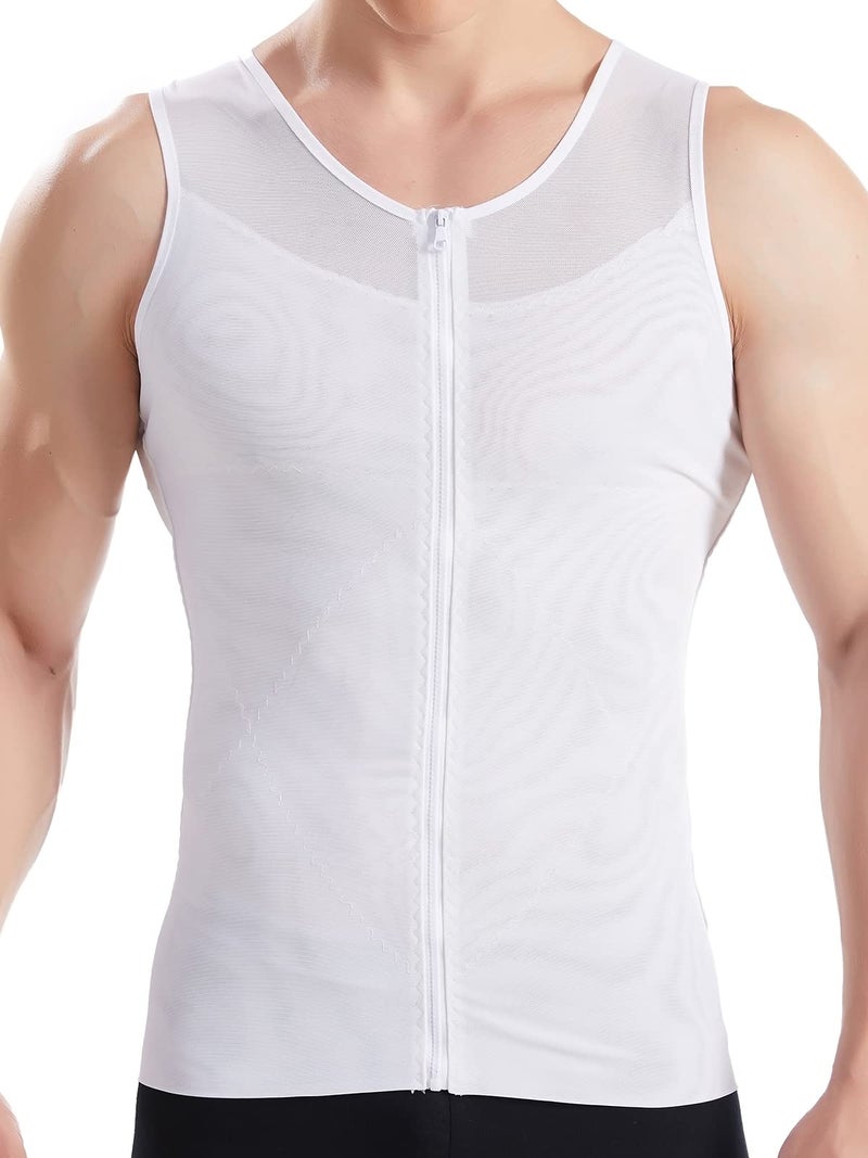 Hanerdun- Mens Slimming Body Shaper Shirt With Zipper Abs Abdomen Slim,White,Medium - Image 5