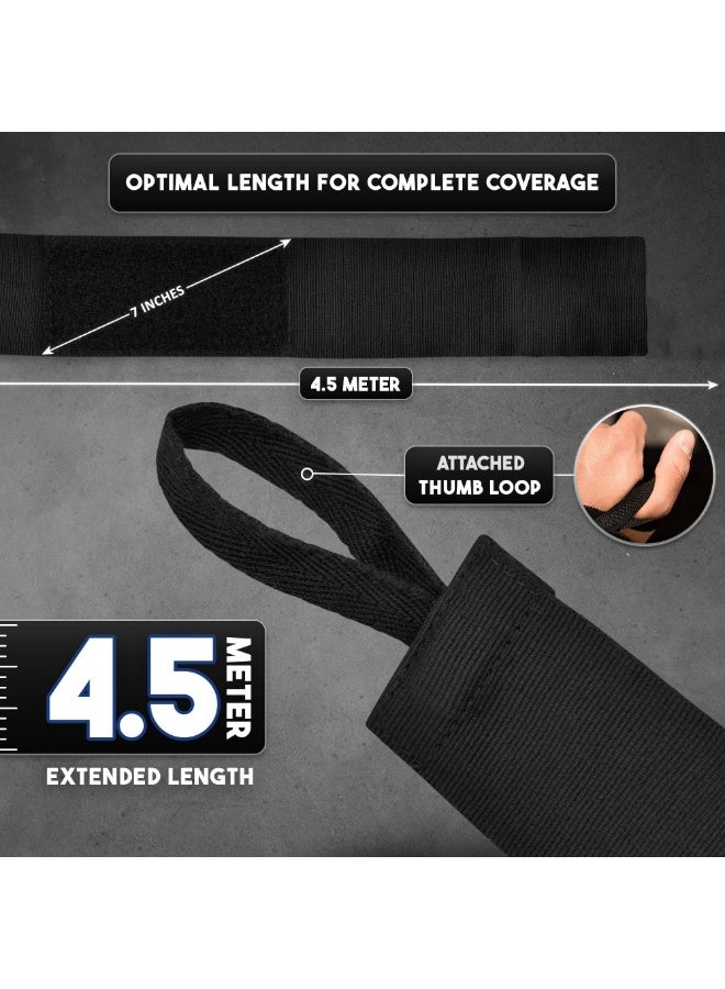 ميجيوسيون لفافات ملاكمة 4.5 متر (180 بوصة) - قفازات داخلية قطنية للفنون القتالية | دعم معصم للمواي تاي، كيك بوكسينغ، جيو جيتسو، كاراتيه | حلقة إبهام وإغلاق هوك وحلقة - Image 3