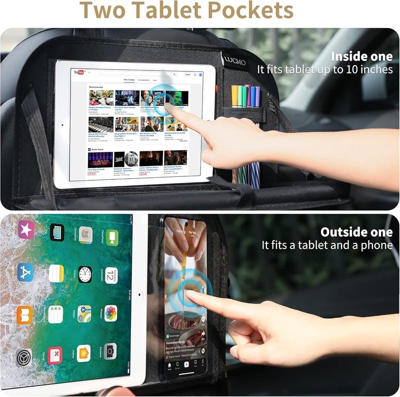 LUCMO Car Backseat Organizer with Tablet Holder and Foldable Food Tray - Black - Image 4