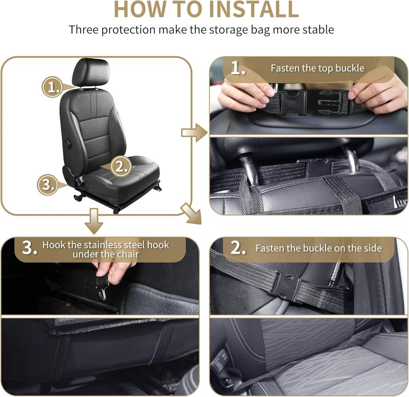 LUCMO Car Backseat Organizer with Tablet Holder and Foldable Food Tray - Black - Image 5
