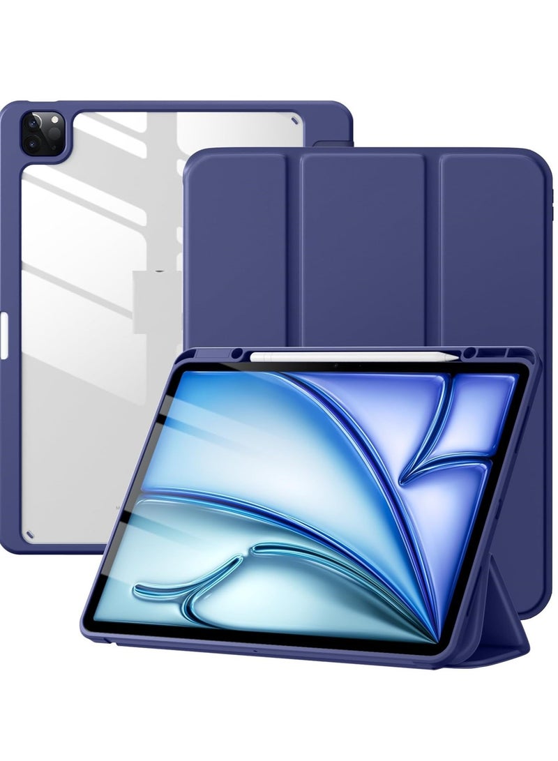 Case for iPad iPad Air 13 Inch Case M2 2024/iPad Pro 12.9 6th/5th/4th Generation 2022/2021/2020 with Pencil Holder, Clear Transparent Back Shell Slim Stand Shockproof Tablet Cover, Auto Wake/Sleep (Navy blue) - Image 1
