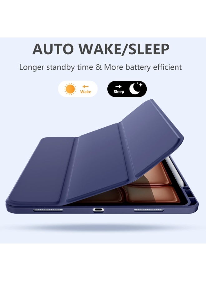 Case for iPad iPad Air 13 Inch Case M2 2024/iPad Pro 12.9 6th/5th/4th Generation 2022/2021/2020 with Pencil Holder, Clear Transparent Back Shell Slim Stand Shockproof Tablet Cover, Auto Wake/Sleep (Navy blue) - Image 2