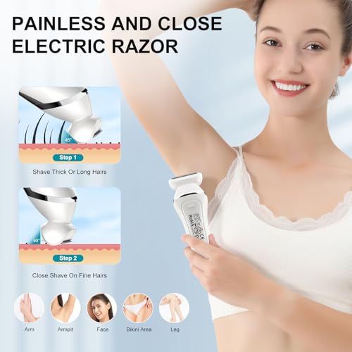 Dumite Electric Bikini Epilator for Women, 5 in 1 Hair Removal for Face, Chin, Arm, Leg, Armpit, Bikini Trimmer, IPX6 Waterproof, USB Rechargeable, Wet & Dry Lady Shaver,2 Speeds & 5 Cutter Heads - Image 3