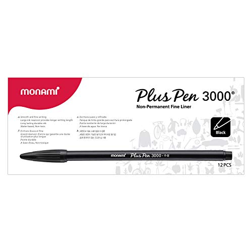 MONAMI Plus Pen 3000 Felt Tip Pens, Fine Point (0.4mm), Fine Liner, Writing/Journaling/Note Taking at home, school and office, Black, 12-Count - Image 4