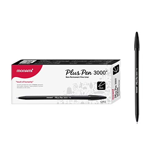 MONAMI Plus Pen 3000 Felt Tip Pens, Fine Point (0.4mm), Fine Liner, Writing/Journaling/Note Taking at home, school and office, Black, 12-Count - Image 5