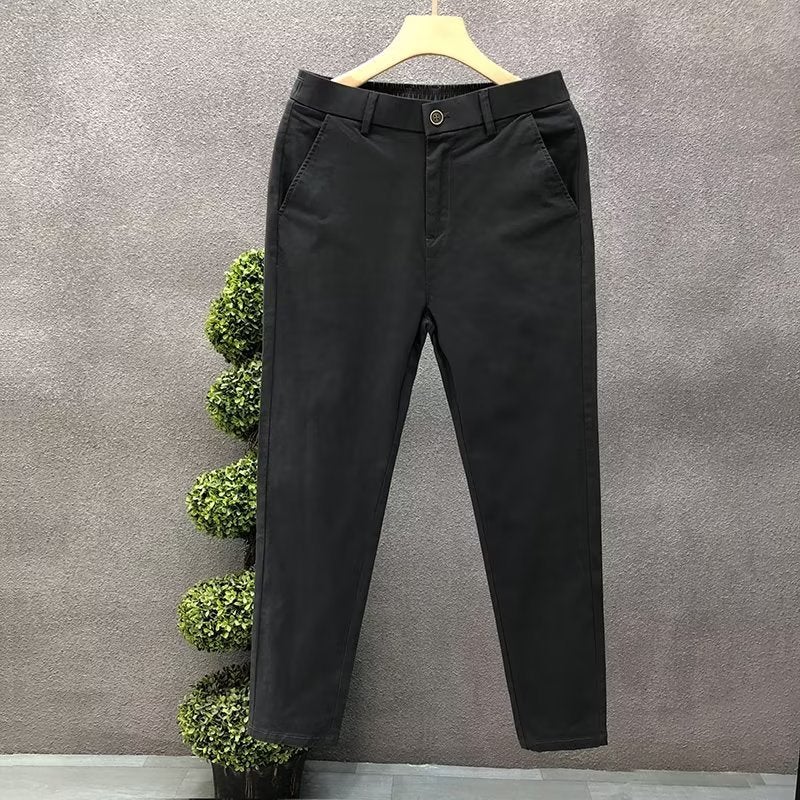 Mens Summer Slim Cotton Casual Trousers Dark gray  - Image 1