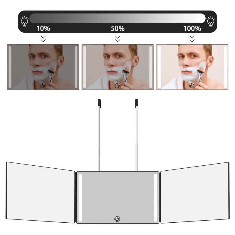 Olibuy 3 Way Mirror With Led For Hair Cutting  Tri-Fold Mirror For Shaver And Makeup  Adjustable Telescoping Hooks-With Led Version - Image 4