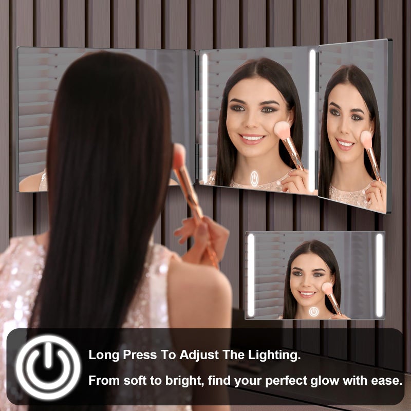 Olibuy 3 Way Mirror With Led For Hair Cutting  Tri-Fold Mirror For Shaver And Makeup  Adjustable Telescoping Hooks-With Led Version - Image 5