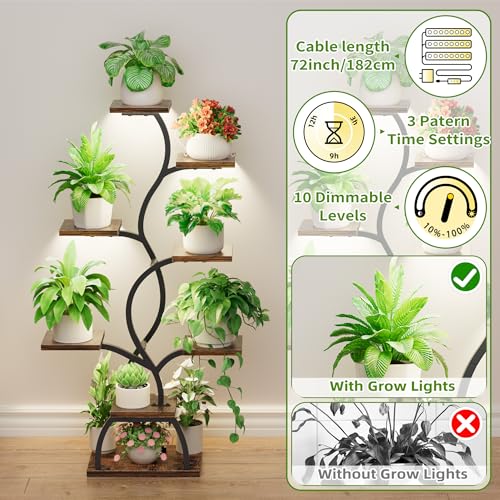 EVAWOO Plant Stand Indoor with Grow Light - 8 Tiered Plant Shelf Indoor, Corner Plant Stand, 49" Tall Plant Shelf with Lights for Indoor Growing, Lighted Flower Holder for Living Room, Balcony, Black - Image 5
