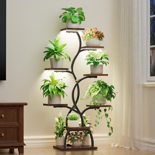 EVAWOO Plant Stand Indoor with Grow Light - 8 Tiered Plant Shelf Indoor, Corner Plant Stand, 49" Tall Plant Shelf with Lights for Indoor Growing, Lighted Flower Holder for Living Room, Balcony, Black - Image 1