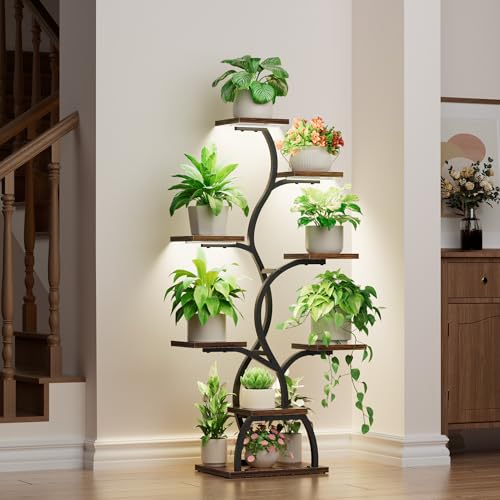 EVAWOO Plant Stand Indoor with Grow Light - 8 Tiered Plant Shelf Indoor, Corner Plant Stand, 49" Tall Plant Shelf with Lights for Indoor Growing, Lighted Flower Holder for Living Room, Balcony, Black - Image 3