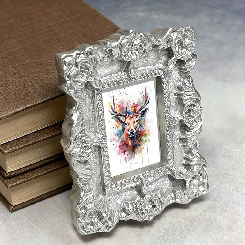 Silver Magnetic Photo Frame 5 3cm Watercolor Stag Design for Refrigerator - Image 4