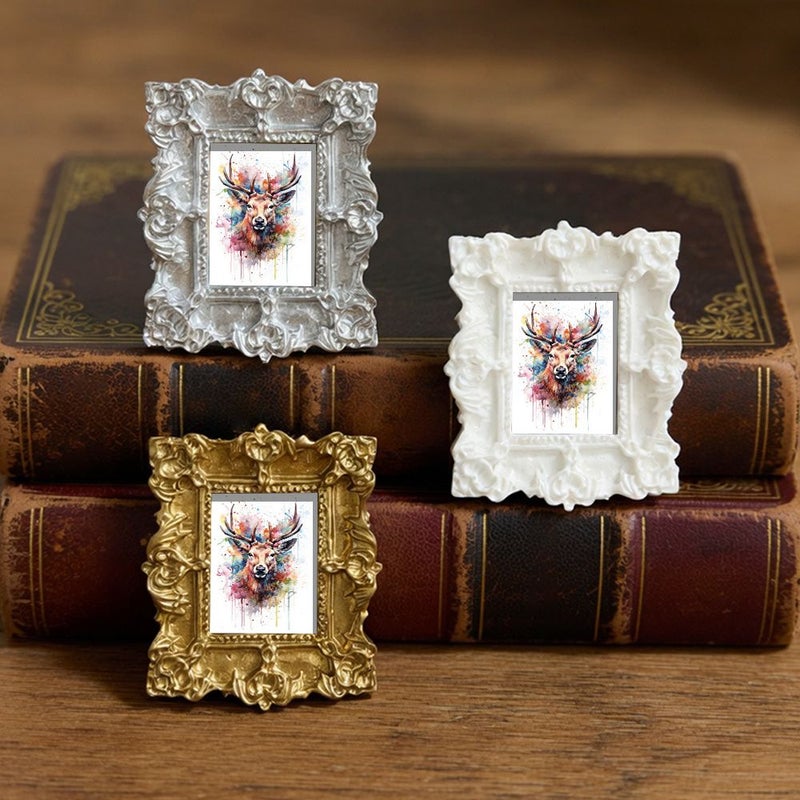 Silver Magnetic Photo Frame 5 3cm Watercolor Stag Design for Refrigerator - Image 2