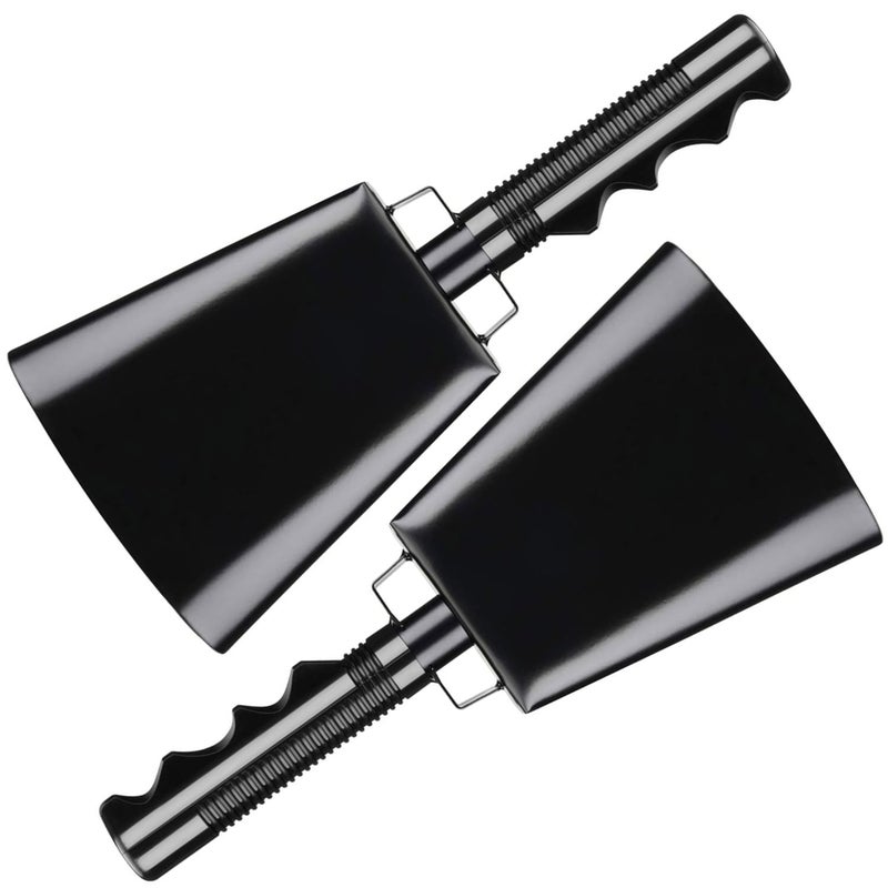 Deke Home 2 Pack 10 Inch Steel Cowbells with Handle Loud Noise Makers for Football Sports Parties Competitions School Spirit Safety Large Hand Bell for Cheering Percussion Instrument