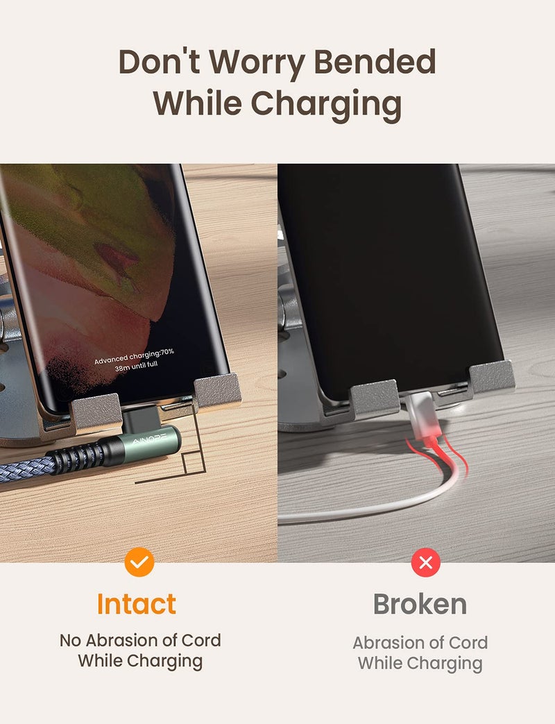 AINOPE USB C Cable 10FT 3.1A Type C Charger Fast Charging, Right Angle USB Type C Cable, Nylon Braided USB C Charging Cable Compatible with Galaxy S10 S9 S8 Plus, A51 A11 A10 A20, LG V50 V40 G8 G7 - Image 4