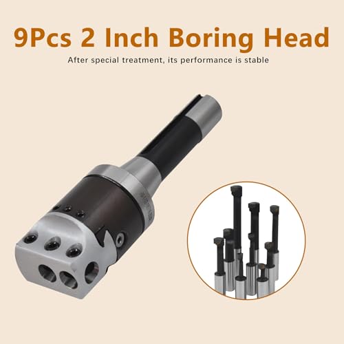 Kimllier 2 Inch Boring Head R8 1/2 Inch Shank Boring Bar Set 9Pcs Carbide Tipped Bars Lathe Tool Fit for Milling Machine - Image 5