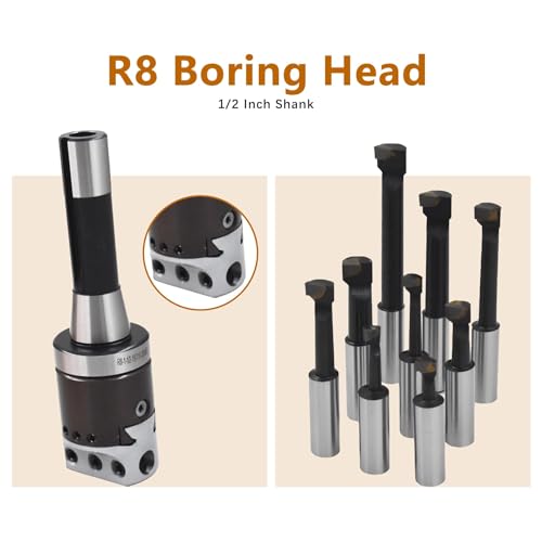Kimllier 2 Inch Boring Head R8 1/2 Inch Shank Boring Bar Set 9Pcs Carbide Tipped Bars Lathe Tool Fit for Milling Machine - Image 3