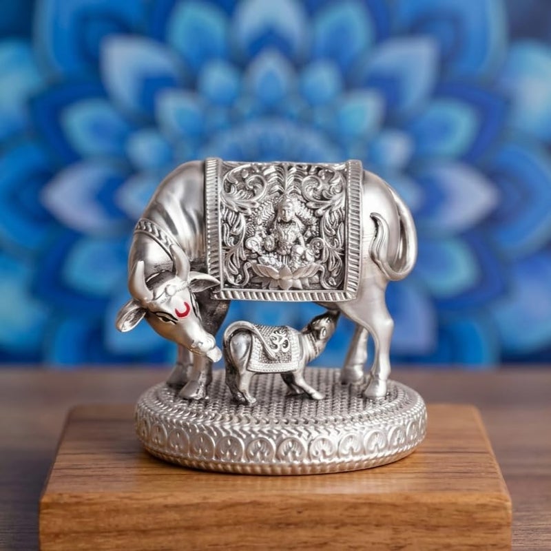 ARNAVIRA Gold Plated Antique Finish Lord Balaji Charan Paduka | Vishnu Charan Paduka for Pooja Room/Car Dashboard/Gifting (Kamdhenu Cow Gold, Small) - Image 1