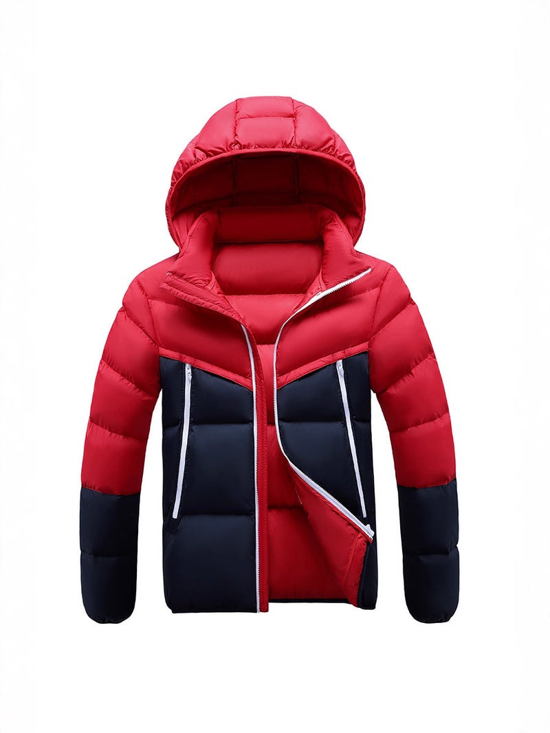 Winter Spliced Thickened Cotton Jacket Windproof Hooded Cotton Coat For Teenagers Casual Warm Ribbed Cotton Jacket - Image 4