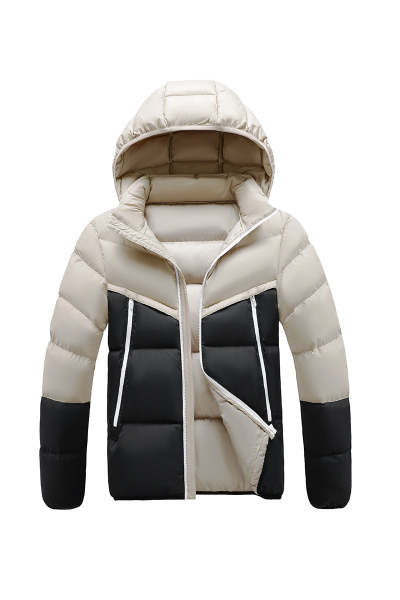 Winter Spliced Thickened Cotton Jacket Windproof Hooded Cotton Coat For Teenagers Casual Warm Ribbed Cotton Jacket - Image 1