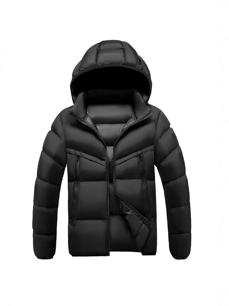 Winter Spliced Thickened Cotton Jacket Windproof Hooded Cotton Coat For Teenagers Casual Warm Ribbed Cotton Jacket - Image 2