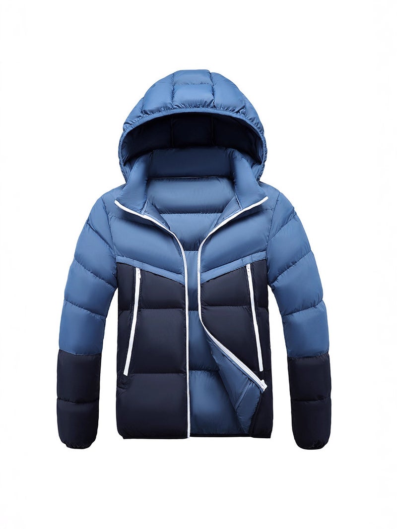 Winter Spliced Thickened Cotton Jacket Windproof Hooded Cotton Coat For Teenagers Casual Warm Ribbed Cotton Jacket - Image 5