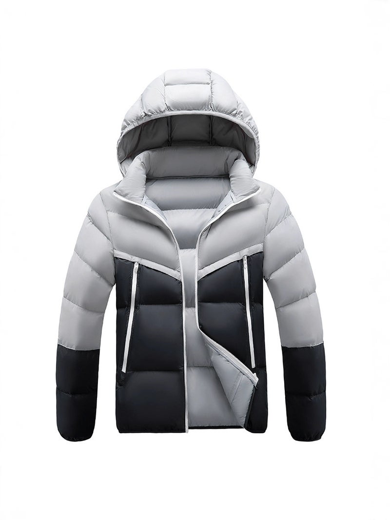 Winter Spliced Thickened Cotton Jacket Windproof Hooded Cotton Coat For Teenagers Casual Warm Ribbed Cotton Jacket - Image 3