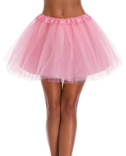 v28 Women's, Teen, Adult Classic Elastic 3, 4, 5 Layered Tulle Tutu Skirt (One Size, 4Layer-LightPink) - Image 1