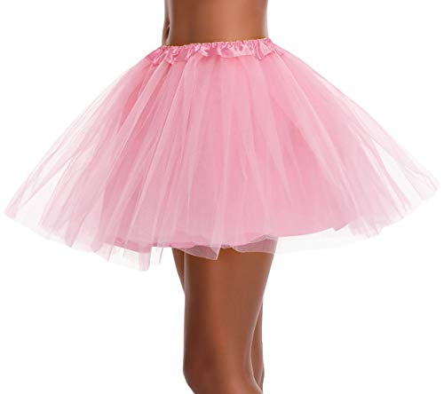v28 Women's, Teen, Adult Classic Elastic 3, 4, 5 Layered Tulle Tutu Skirt (One Size, 4Layer-LightPink) - Image 2