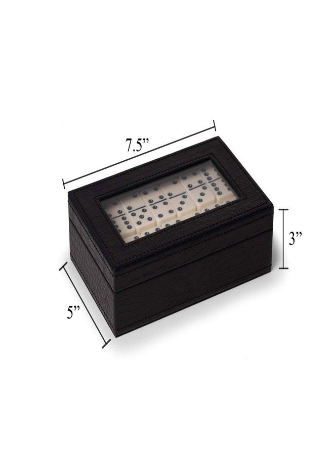 Bey-Berk Jaden Crocodile-Embossed Leather Domino Set, Double-6 55-Piece Tiles in Black Display Case, Coffee Table Game Set - Image 2