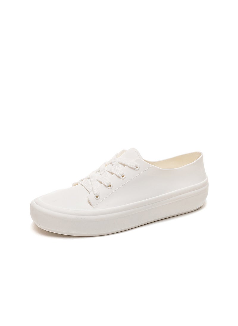 Generic 2024 New PVC Simple Solid Womens Flats Rain Shoes Fashionable All-Season1901 pale white 1901 pale white 