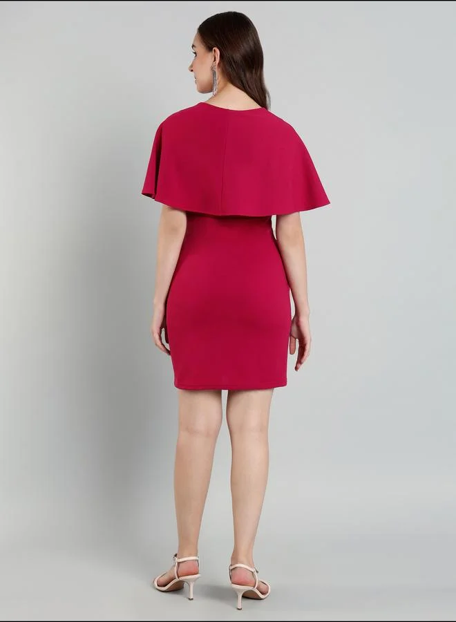 Mish fuchsia Mish Solid Cape Sleeve Pleated Detail Mini Dress for Women | Best Price UAE