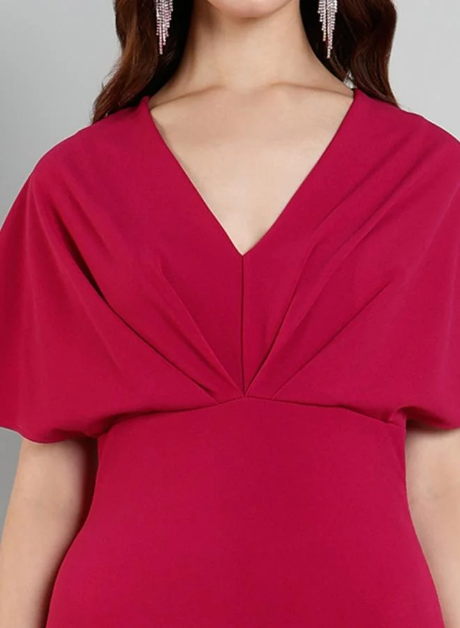 ميش Mish Solid Cape Sleeve Pleated Detail Mini Dress