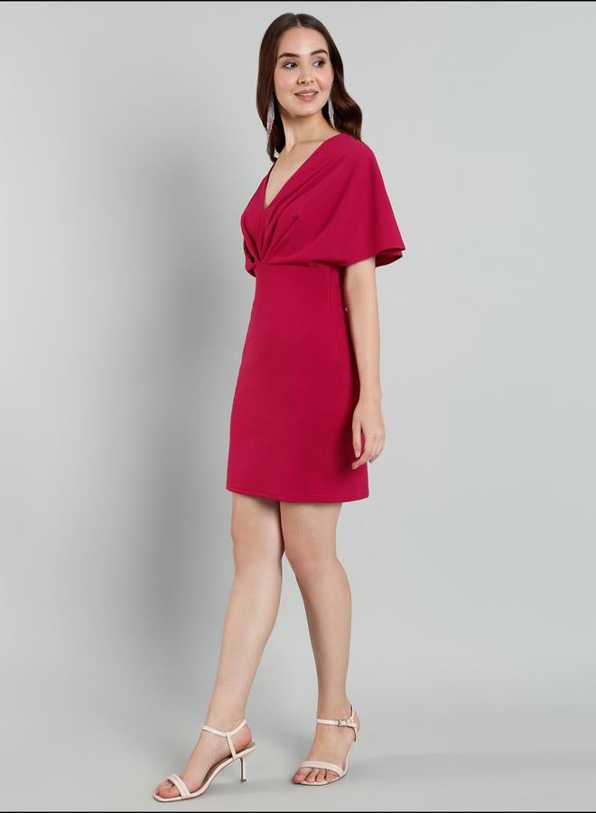 ميش فستان قصير ميني بأكمام كاب مطوي من ميش سوليد - Image 4