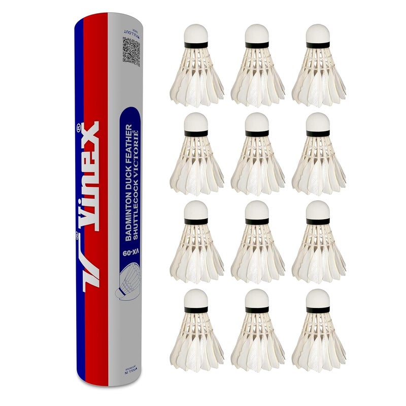 VINEX Badminton Duck Feather Shuttlecock - Victorie, 1 Pack of 12 pcs, Duck Feather Shuttlecock - Image 1