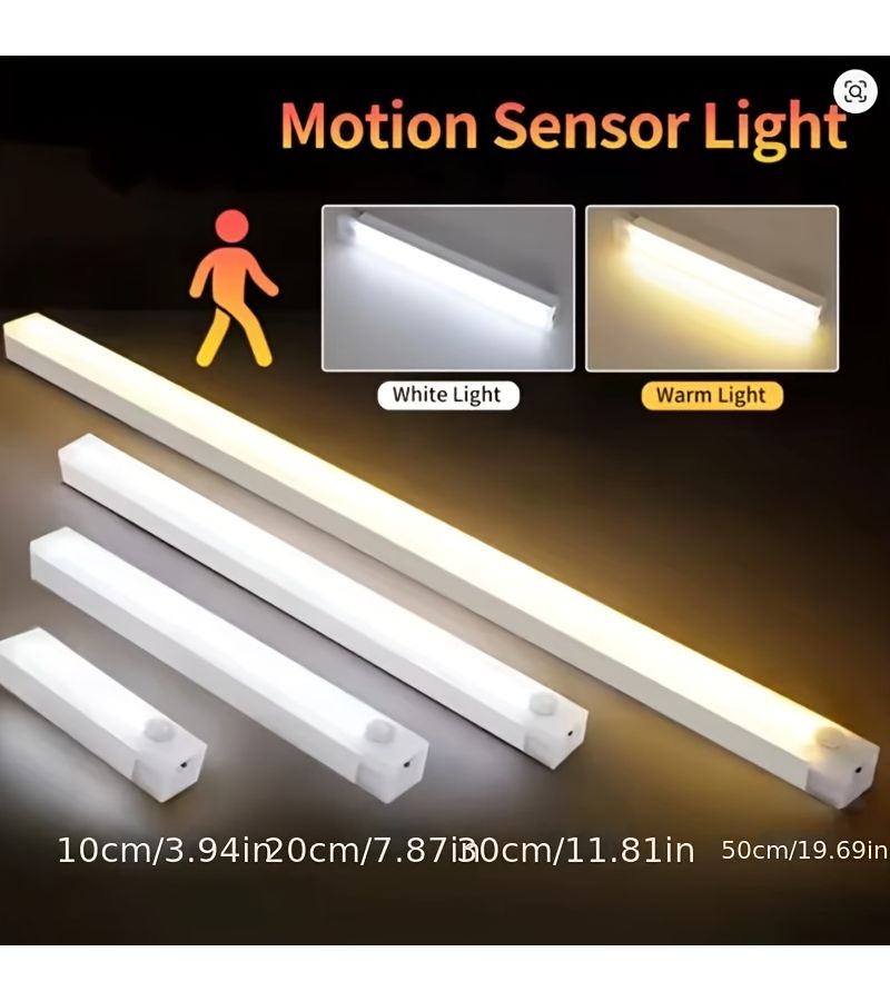 2 قطعة من شريط إضاءة LED حثي قابل للشحن عبر USB، بطول 3.94 بوصة، ضوء دافئ مع حساس حركة، ضوء ليلي مغناطيسي لاسلكي، مصباح شريطي للخزائن وخزائن الملابس والممرات. - Image 1