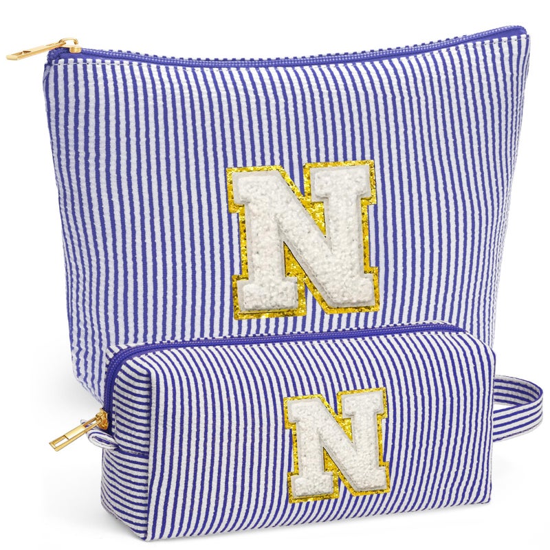 Fohufo Initial Travel Toiletry Bag for Women Travel Essentials Travel Makeup Bag Small Cosmetic Make up Bag Cute Stuff Birthday Gifts for Women Mom Girlfriend Teacher Blue Letter N - Image 2