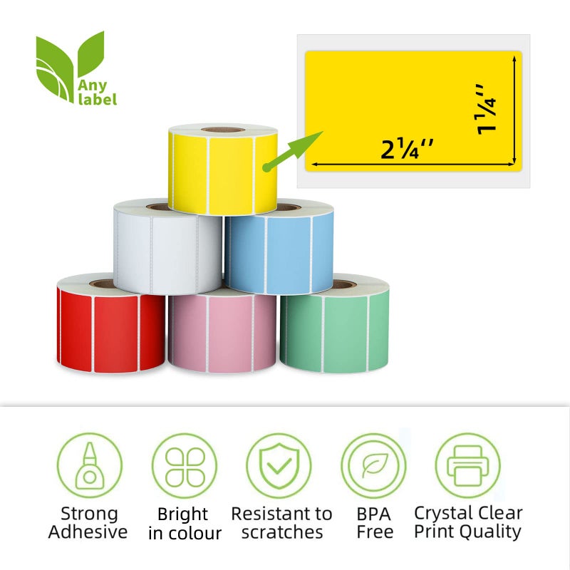 Anylabel 2.25" x 1.25" Multi-Purpose Direct Thermal Labels, Color Self-Adhesive Address Shipping Barcode Thermal Stickers, Compatible with Rollo & Zebra Thermal Label Printer(6 Rolls, 6000 Labels) - Image 2