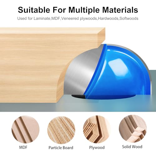 Wingsflee Core Box Router Bit Set, 8Pcs Solid Carbide 1/4 Inch Shank Woodworking Tool with 1/4" to 1" Round Nose Double Flute Bits, for Half Round Grooves and Cove Cutting for Woodworking Grooves and Coves - Image 2