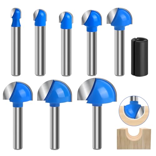 Wingsflee Core Box Router Bit Set, 8Pcs Solid Carbide 1/4 Inch Shank Woodworking Tool with 1/4" to 1" Round Nose Double Flute Bits, for Half Round Grooves and Cove Cutting for Woodworking Grooves and Coves - Image 1